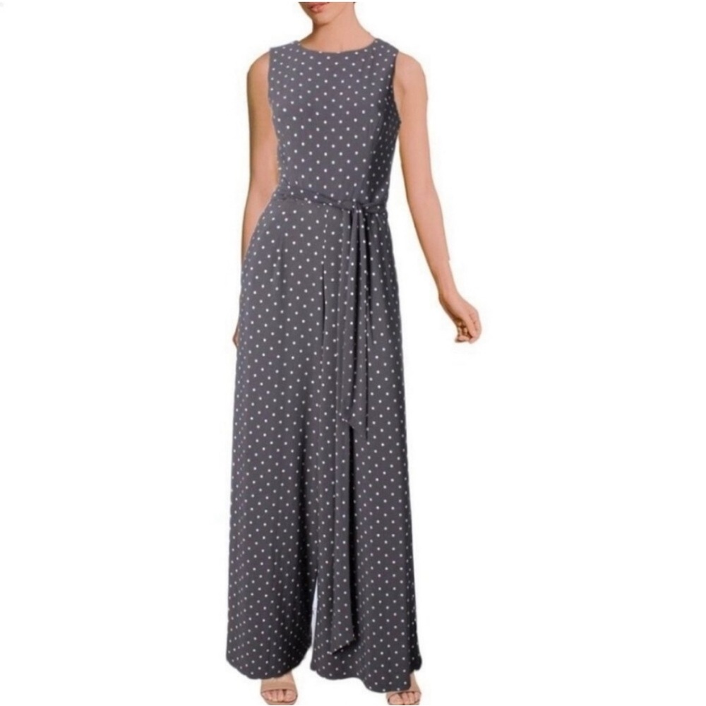 Lauren Ralph Lauren Gray Polka Dot Sleeveless Jumpsuit